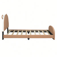 Twin Platform Bed Frame With Storage Pocket & Bear-Shaped Headboard, Wood Slat Support, No Box Spring Needed, Easy Assembly