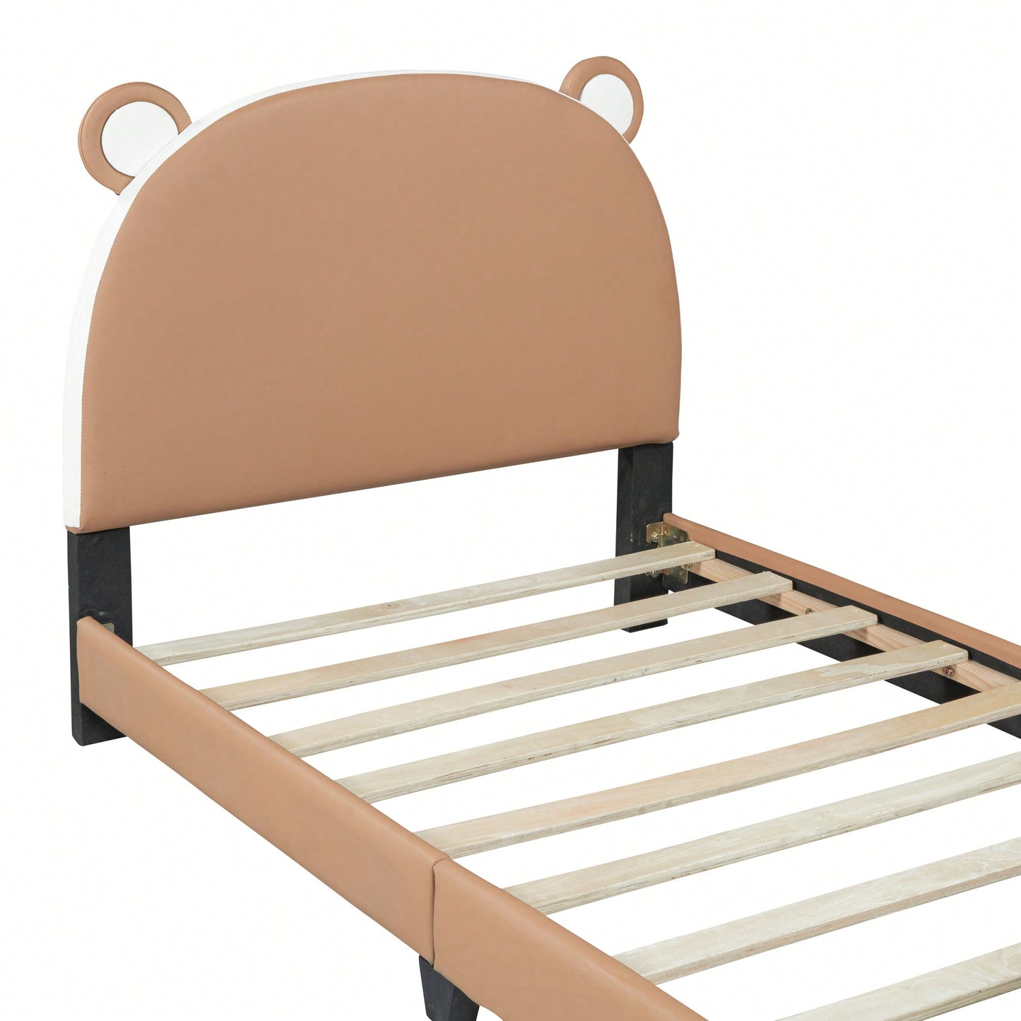 Twin Platform Bed Frame With Storage Pocket & Bear-Shaped Headboard, Wood Slat Support, No Box Spring Needed, Easy Assembly