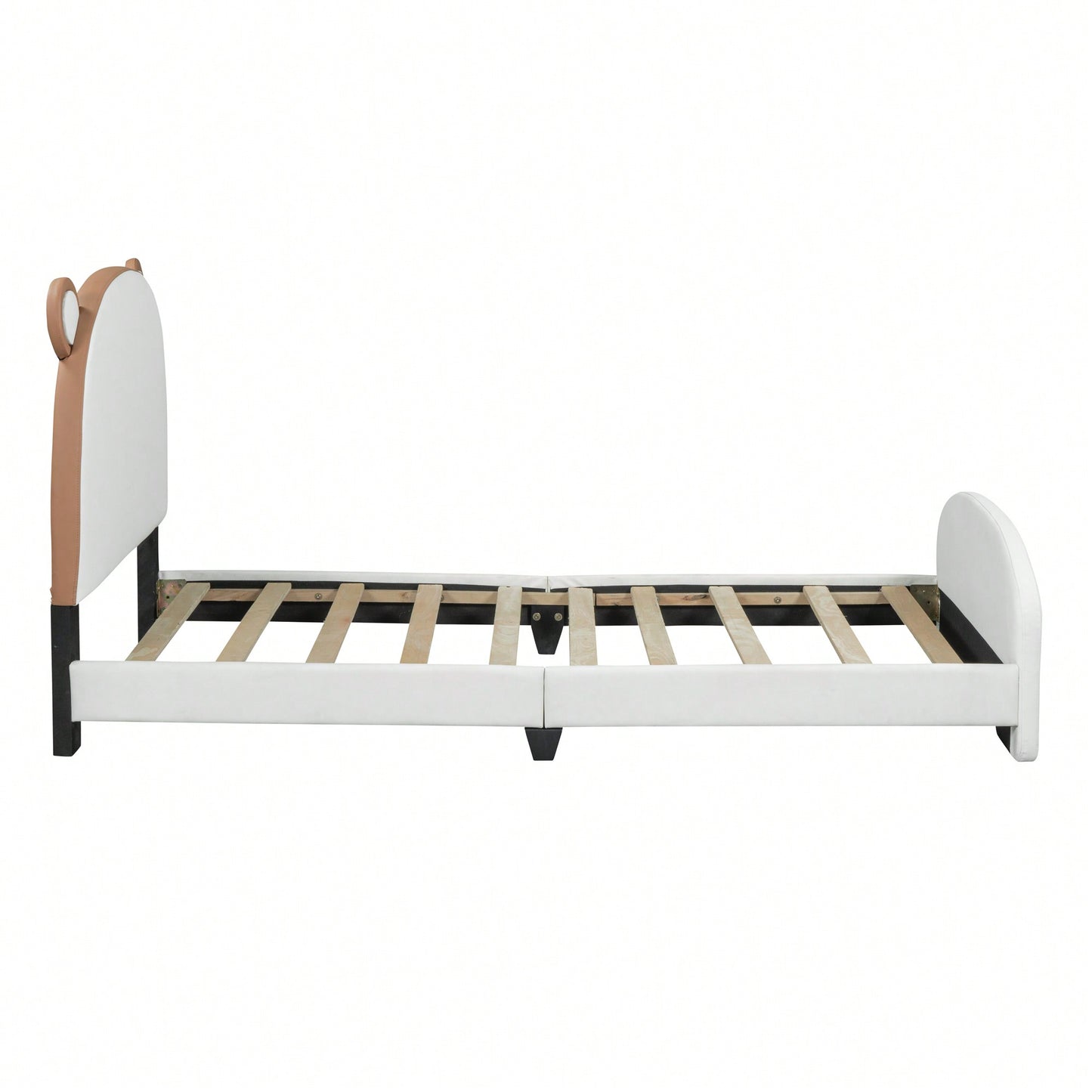 Twin Platform Bed Frame With Storage Pocket & Bear-Shaped Headboard, Wood Slat Support, No Box Spring Needed, Easy Assembly