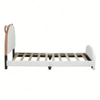 Twin Platform Bed Frame With Storage Pocket & Bear-Shaped Headboard, Wood Slat Support, No Box Spring Needed, Easy Assembly