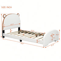 Twin Platform Bed Frame With Storage Pocket & Bear-Shaped Headboard, Wood Slat Support, No Box Spring Needed, Easy Assembly