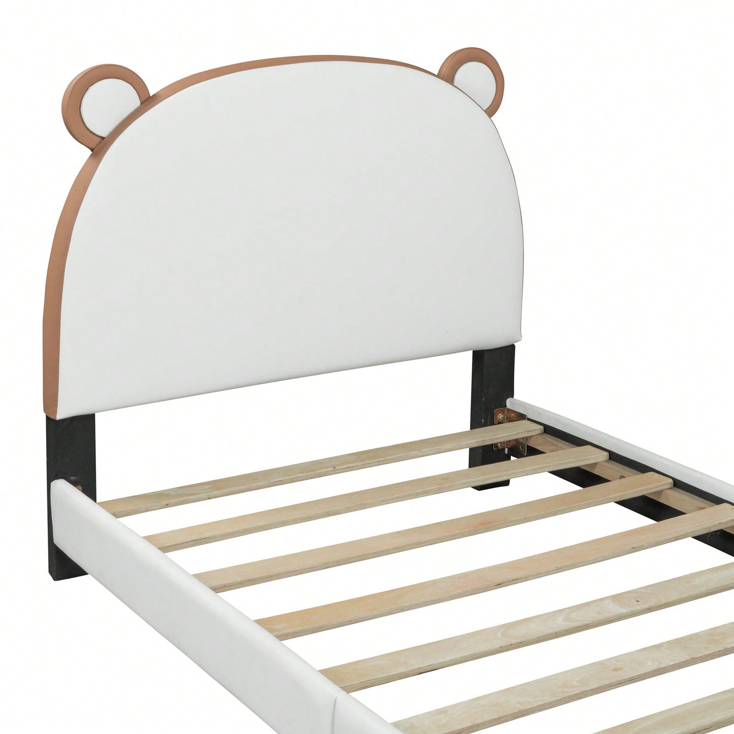 Twin Platform Bed Frame With Storage Pocket & Bear-Shaped Headboard, Wood Slat Support, No Box Spring Needed, Easy Assembly