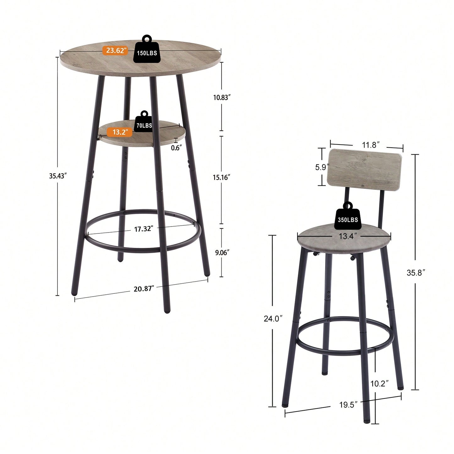 Upholstered Counter Height Bar Stools Set of 3 with Backrest and Shelf Comfortable Space-Saving Design for Kitchen Island