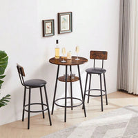 Upholstered Counter Height Bar Stools Set of 3 with Backrest and Shelf Comfortable Space-Saving Design for Kitchen Island