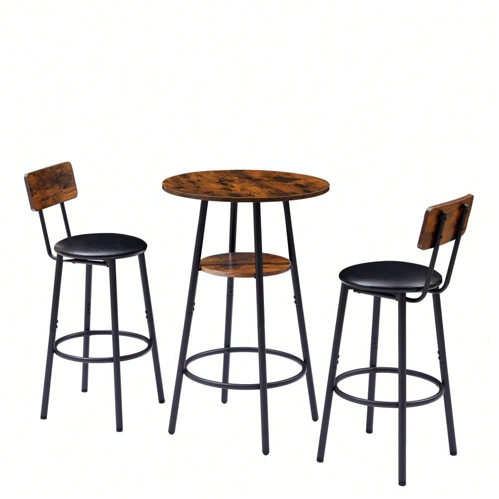 Upholstered Counter Height Bar Stools Set of 3 with Backrest and Shelf Comfortable Space-Saving Design for Kitchen Island