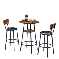 Upholstered Counter Height Bar Stools Set of 3 with Backrest and Shelf Comfortable Space-Saving Design for Kitchen Island