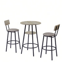 Upholstered Counter Height Bar Stools Set of 3 with Backrest and Shelf Comfortable Space-Saving Design for Kitchen Island