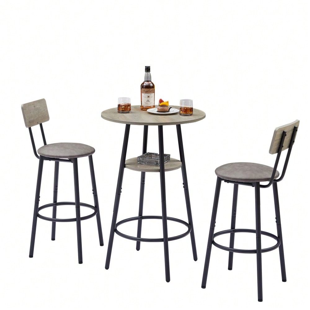 Upholstered Counter Height Bar Stools Set of 3 with Backrest and Shelf Comfortable Space-Saving Design for Kitchen Island