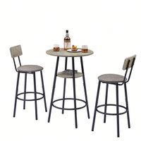 Upholstered Counter Height Bar Stools Set of 3 with Backrest and Shelf Comfortable Space-Saving Design for Kitchen Island