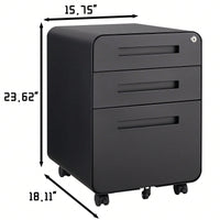 Mobile Rolling File Cabinet with Lock 3 Drawer Under Desk Storage for Legal Letter A4 Files Anti-Tilt Design