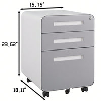 Mobile Rolling File Cabinet with Lock 3 Drawer Under Desk Storage for Legal Letter A4 Files Anti-Tilt Design