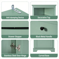 Green Tall Corner Storage Cabinet with Adjustable Shelves and Drawers for Bathroom Kitchen or Living Room