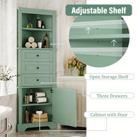 Green Tall Corner Storage Cabinet with Adjustable Shelves and Drawers for Bathroom Kitchen or Living Room