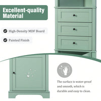 Green Tall Corner Storage Cabinet with Adjustable Shelves and Drawers for Bathroom Kitchen or Living Room