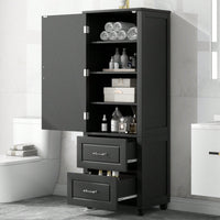 Freestanding Tall Bathroom Storage Cabinet with Adjustable Shelves and Drawers Anti-Tip Device Easy Assembly