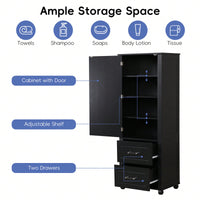 Freestanding Tall Bathroom Storage Cabinet with Adjustable Shelves and Drawers Anti-Tip Device Easy Assembly