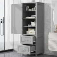 Freestanding Tall Bathroom Storage Cabinet with Adjustable Shelves and Drawers Anti-Tip Device Easy Assembly
