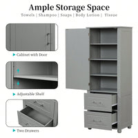 Freestanding Tall Bathroom Storage Cabinet with Adjustable Shelves and Drawers Anti-Tip Device Easy Assembly