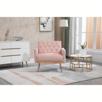 Velvet Accent Chair with Gold Legs - Stylish Tufted Sofa for Living Room Bedroom Office - Cozy Reading Chair with Armrests