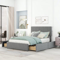 Grey Upholstered Full Size Platform Bed Frame with Storage Drawers and Adjustable Headboard Easy Assembly No Box Spring Needed