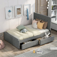 Upholstered Full Size Platform Bed Frame with Headboard and Storage Drawers Easy Assembly No Box Spring Needed