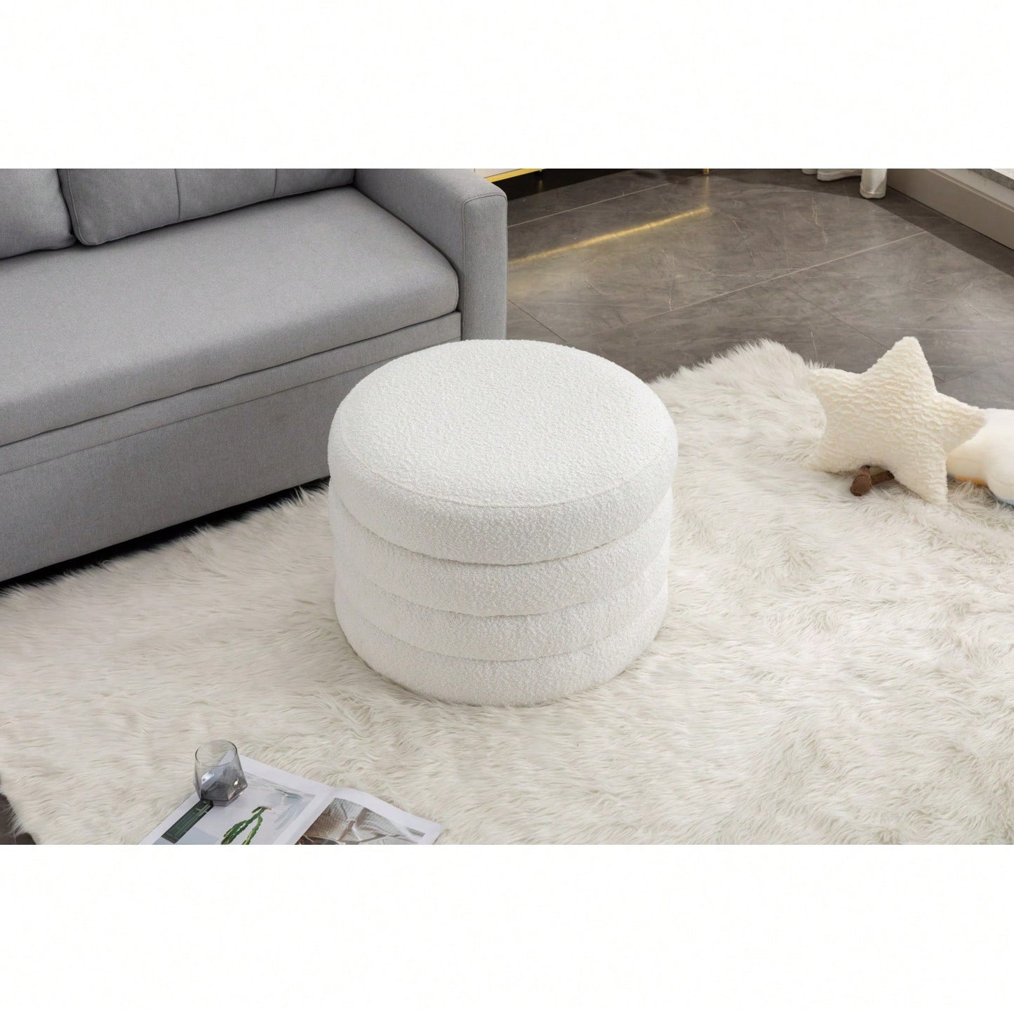 Velvet Storage Ottoman With Tray, 24" Round Footrest With Hidden Storage, Large Upholstered Ottoman For Bedroom, Living Room