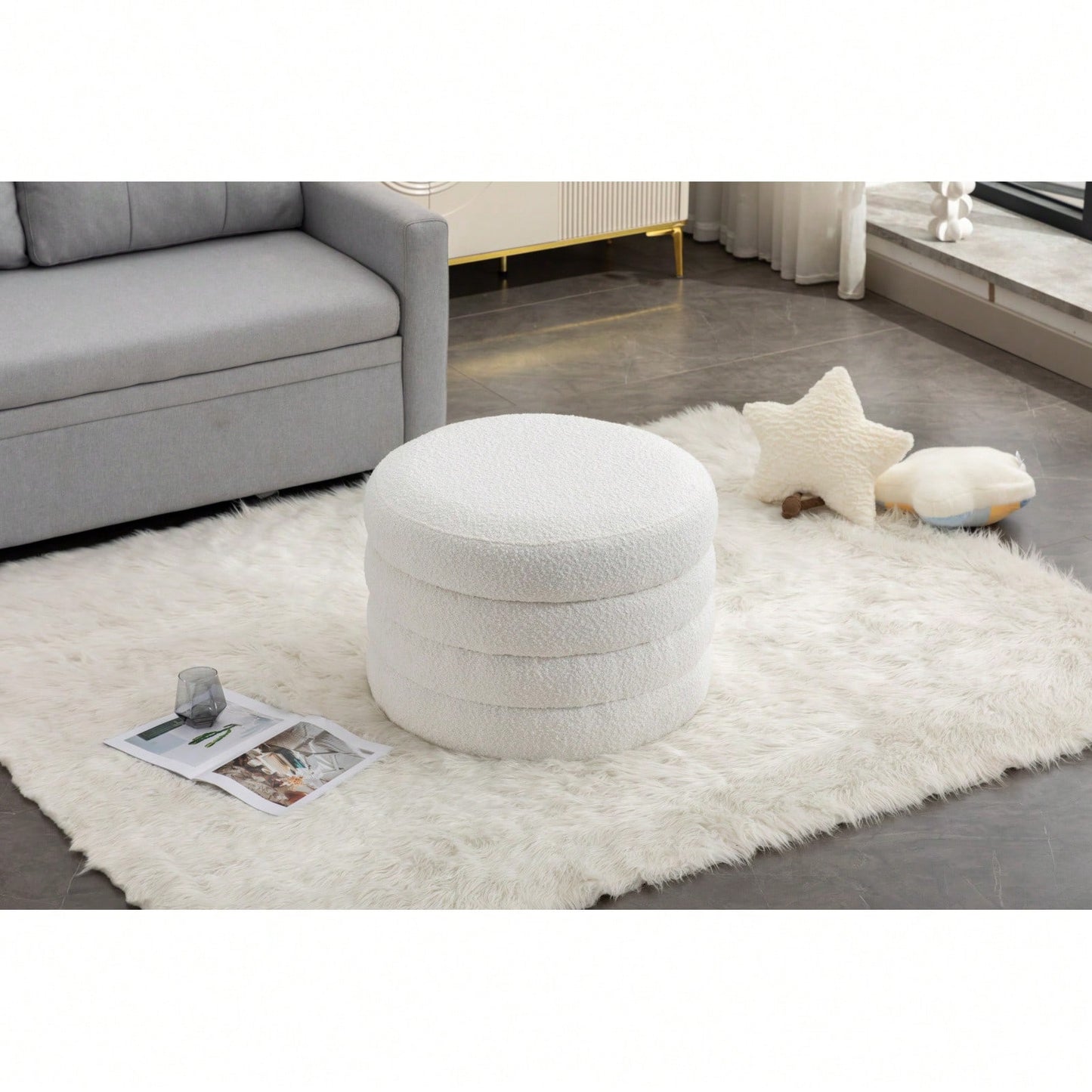 Velvet Storage Ottoman With Tray, 24" Round Footrest With Hidden Storage, Large Upholstered Ottoman For Bedroom, Living Room