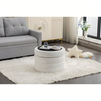 Velvet Storage Ottoman With Tray, 24" Round Footrest With Hidden Storage, Large Upholstered Ottoman For Bedroom, Living Room