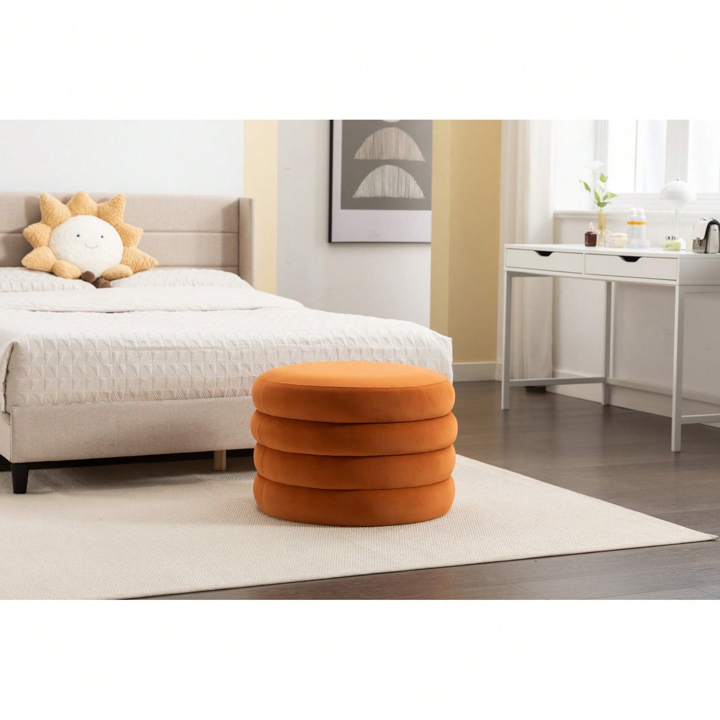 Velvet Storage Ottoman With Tray, 24" Round Footrest With Hidden Storage, Large Upholstered Ottoman For Bedroom, Living Room