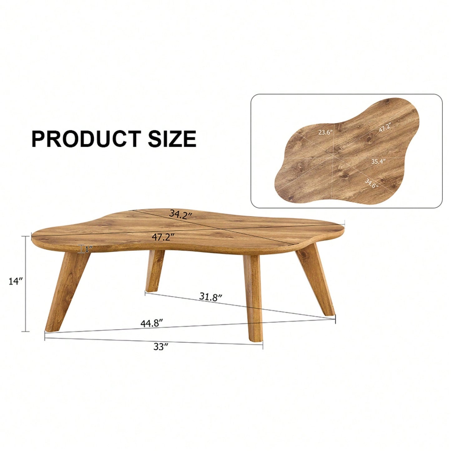 Modern Minimalist Cloud Coffee Table with Soft Curved MDF Top and Solid Wood Legs for Living Room and Dining Room