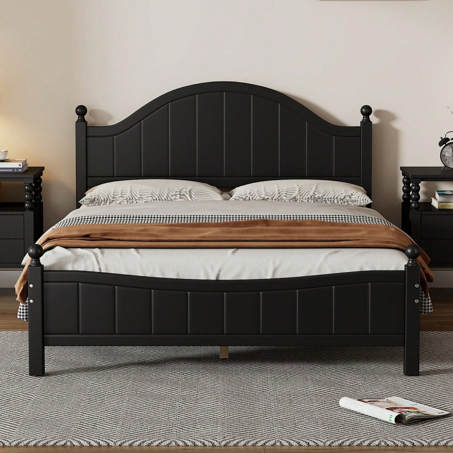 Solid Wood Platform Bed Frame With Headboard, No Box Spring Needed, Full Size, Supports Up To 400 LBS, Easy Assembly