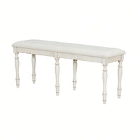 50.4 Inch Vintage Solid Wood Dining Bench with Upholstered Linen and Turned Legs 330lbs Capacity for Kitchen and Dining Room