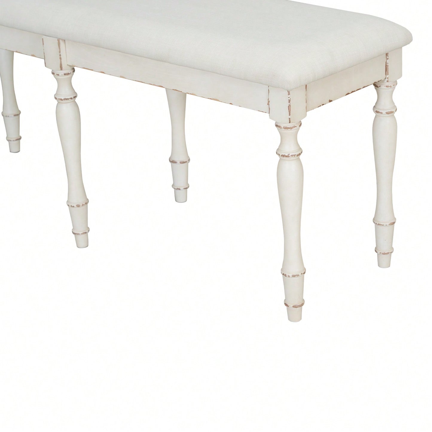 50.4 Inch Vintage Solid Wood Dining Bench with Upholstered Linen and Turned Legs 330lbs Capacity for Kitchen and Dining Room