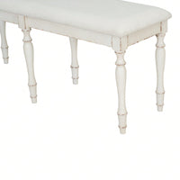 50.4 Inch Vintage Solid Wood Dining Bench with Upholstered Linen and Turned Legs 330lbs Capacity for Kitchen and Dining Room