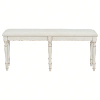 50.4 Inch Vintage Solid Wood Dining Bench with Upholstered Linen and Turned Legs 330lbs Capacity for Kitchen and Dining Room