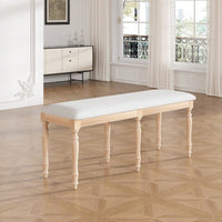 50.4 Inch Vintage Solid Wood Dining Bench with Upholstered Linen and Turned Legs 330lbs Capacity for Kitchen and Dining Room