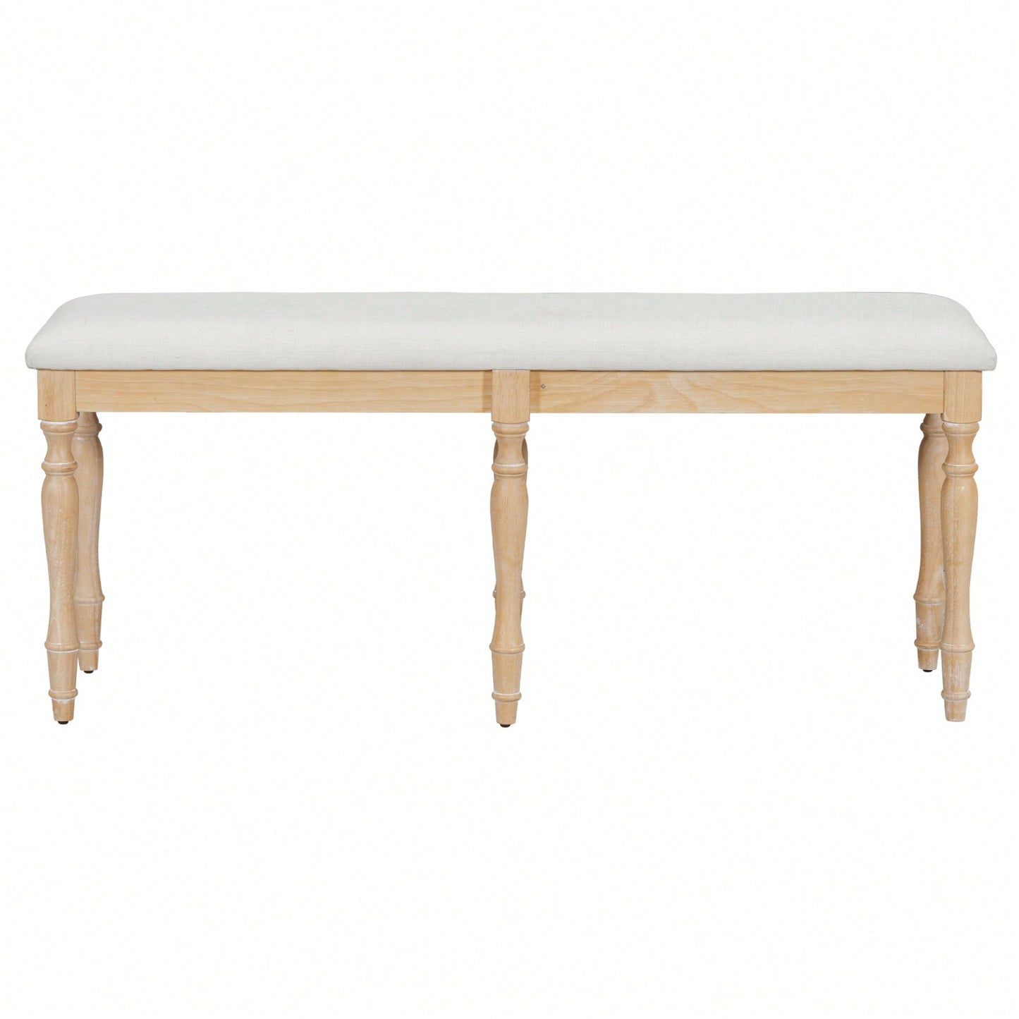 50.4 Inch Vintage Solid Wood Dining Bench with Upholstered Linen and Turned Legs 330lbs Capacity for Kitchen and Dining Room
