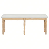 50.4 Inch Vintage Solid Wood Dining Bench with Upholstered Linen and Turned Legs 330lbs Capacity for Kitchen and Dining Room