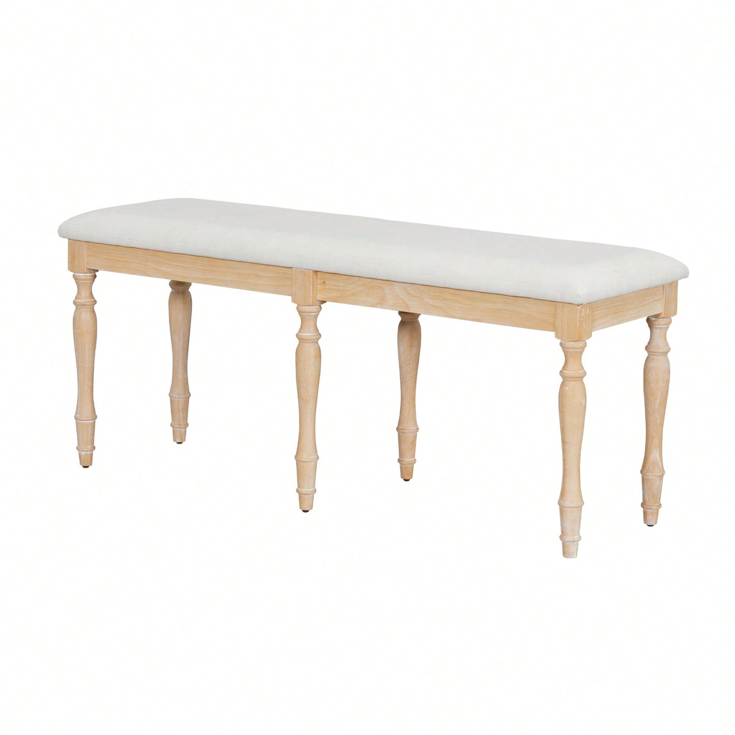 50.4 Inch Vintage Solid Wood Dining Bench with Upholstered Linen and Turned Legs 330lbs Capacity for Kitchen and Dining Room
