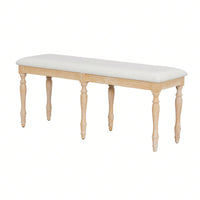50.4 Inch Vintage Solid Wood Dining Bench with Upholstered Linen and Turned Legs 330lbs Capacity for Kitchen and Dining Room