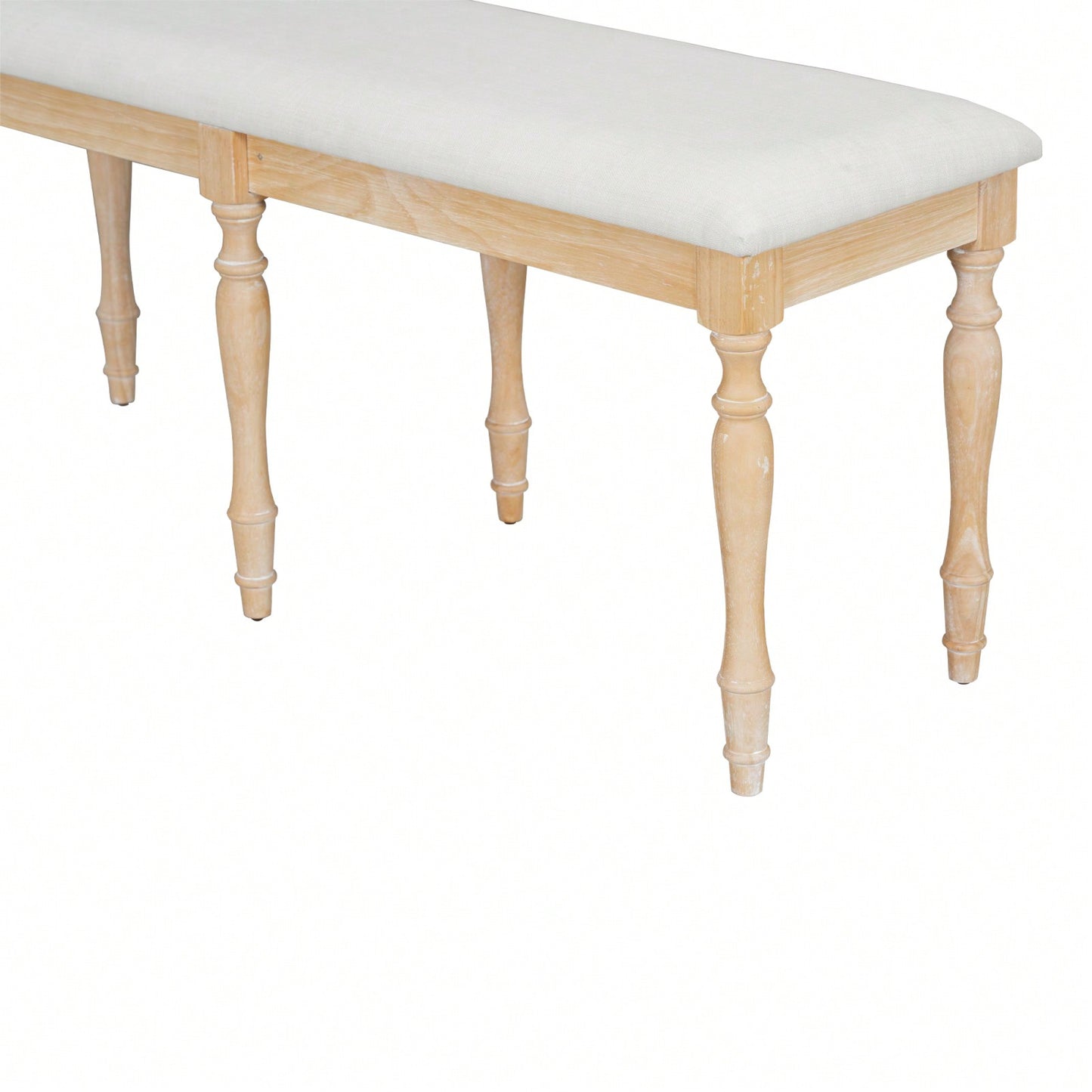 50.4 Inch Vintage Solid Wood Dining Bench with Upholstered Linen and Turned Legs 330lbs Capacity for Kitchen and Dining Room
