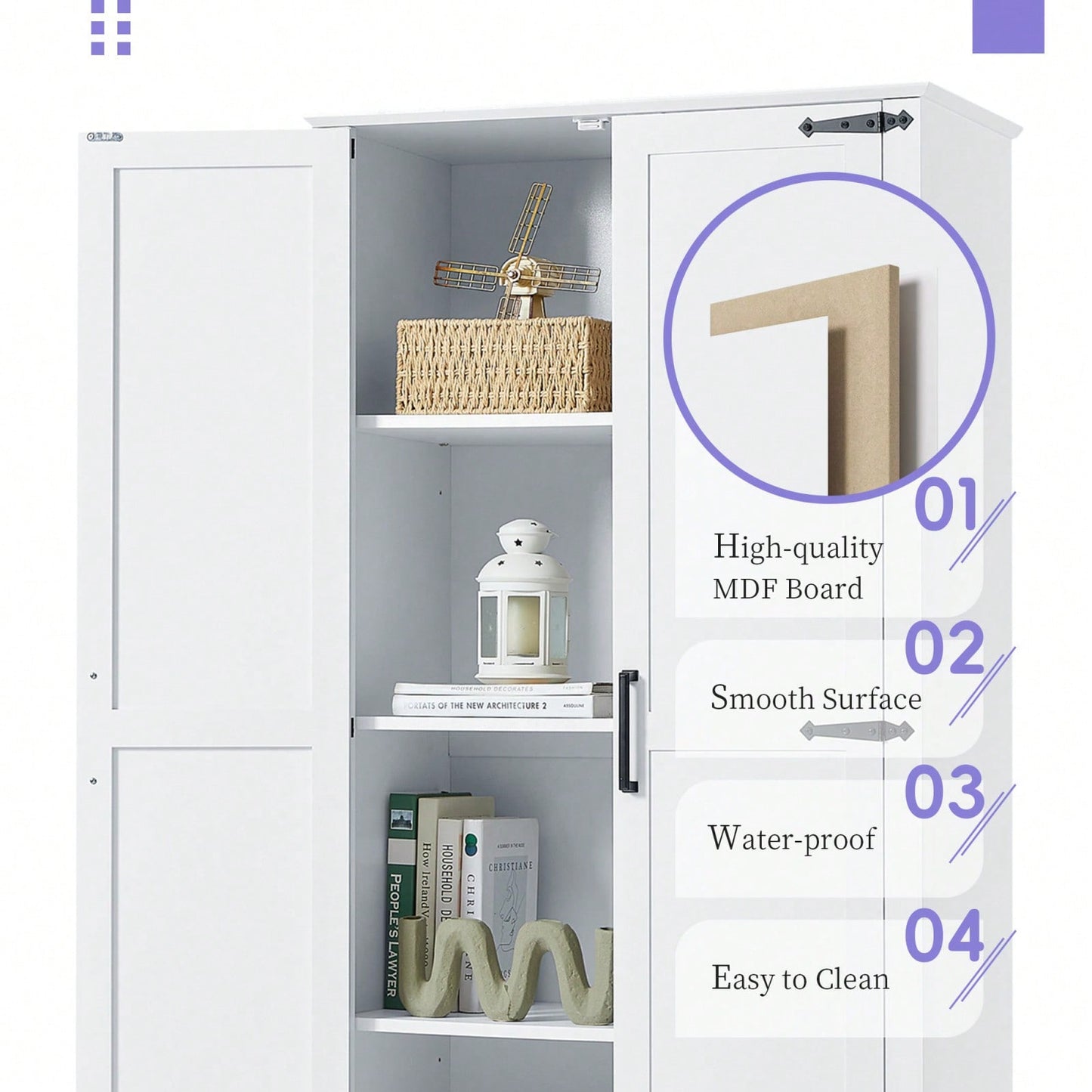 Slim White Bathroom Storage Cabinet with Adjustable Shelves and Drawer for Organized Living Spaces