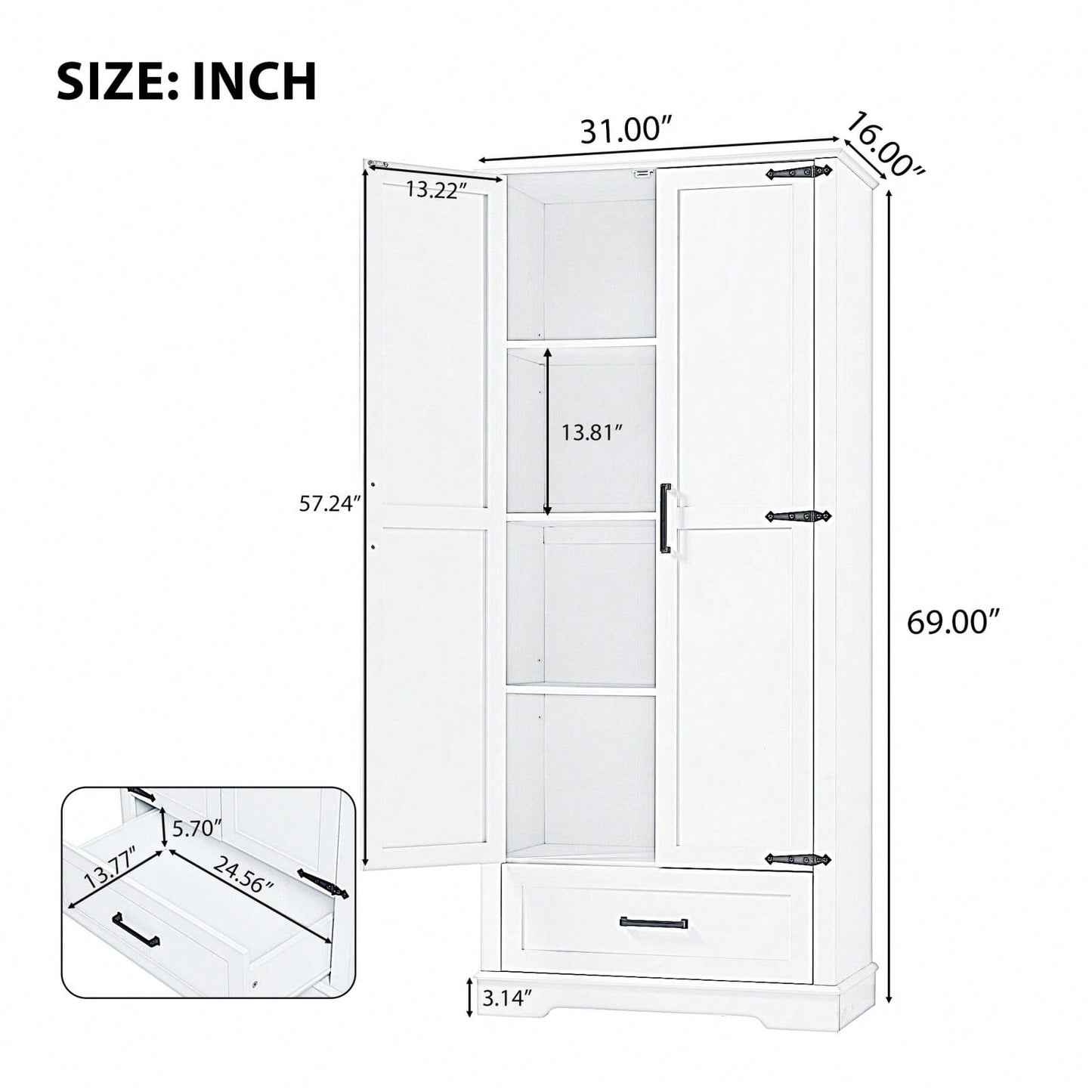 Slim White Bathroom Storage Cabinet with Adjustable Shelves and Drawer for Organized Living Spaces