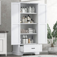 Slim White Bathroom Storage Cabinet with Adjustable Shelves and Drawer for Organized Living Spaces