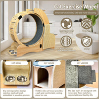 5-in-1 Cat Activity Center with Running Wheel Scratching Post Climbing Ladder Litter Box and Feeding Station for Large Cats