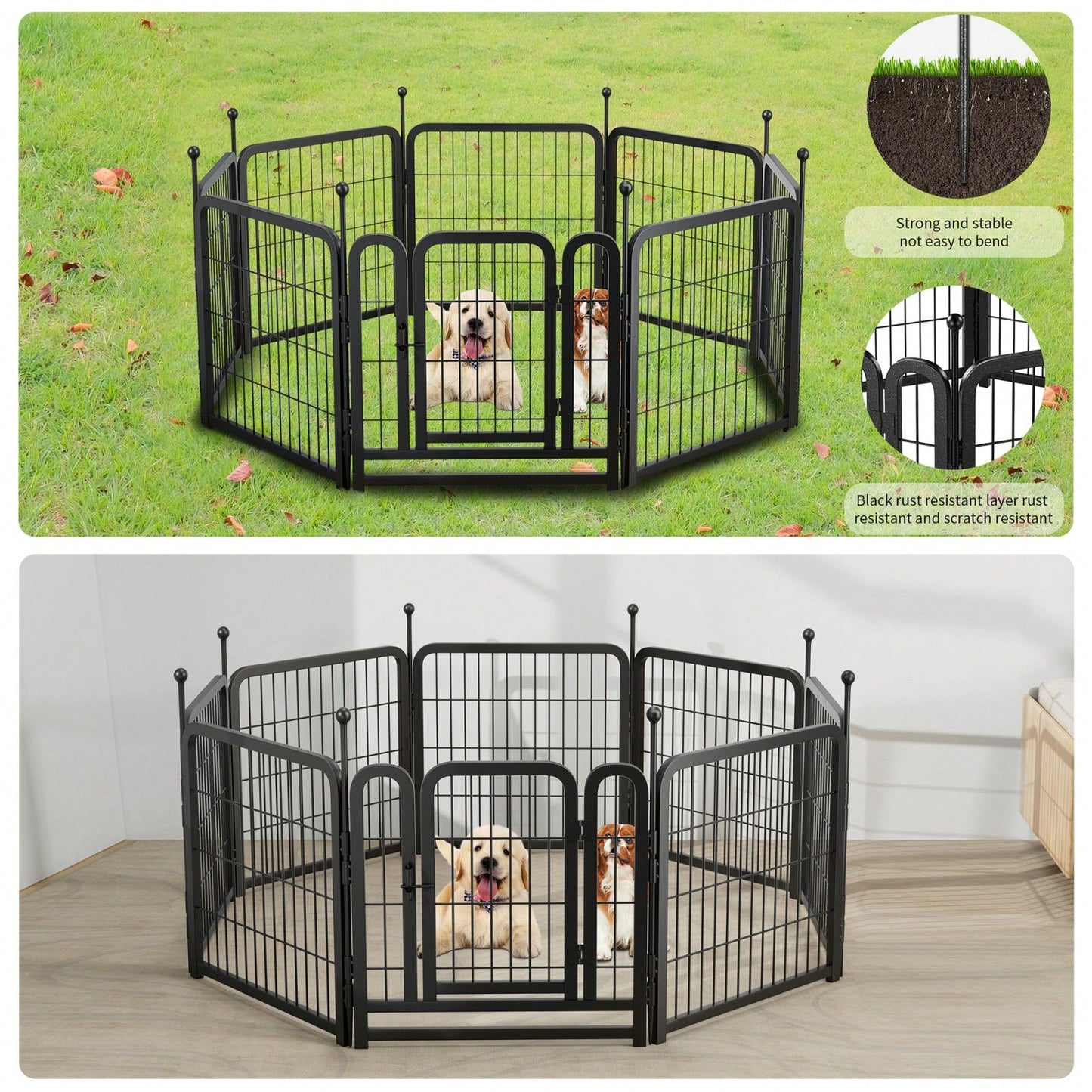 8 Panels 24" Height Heavy Duty Dog Fence Puppy Pen For Large Medium Small Dogs Indoor Outdoor Foldable Pet Exercise Pen