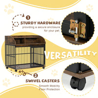 Stylish Heavy Duty Dog Crate Furniture with Storage and Lockable Wheels for Medium Dogs Up to 70 lbs