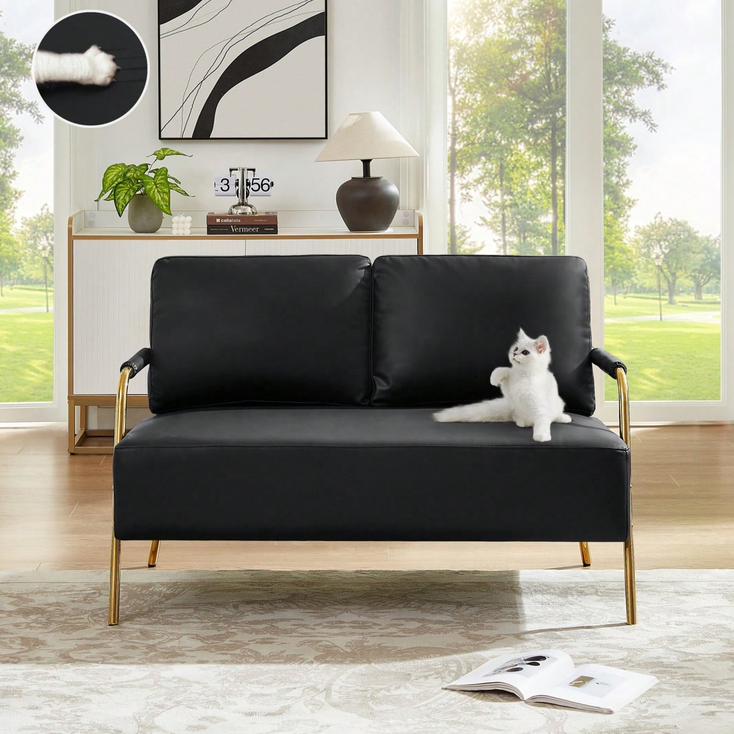 Pet-Friendly Small Loveseat Sofa with Removable Cushions and Metal Legs for Modern Living Spaces