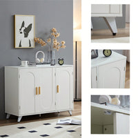 Modern Buffet Sideboard With 3 Doors & Adjustable Shelves - Spacious Storage Cabinet For Dining Room, Living Room - Ivory White