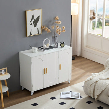 Modern Buffet Sideboard With 3 Doors & Adjustable Shelves - Spacious Storage Cabinet For Dining Room, Living Room - Ivory White